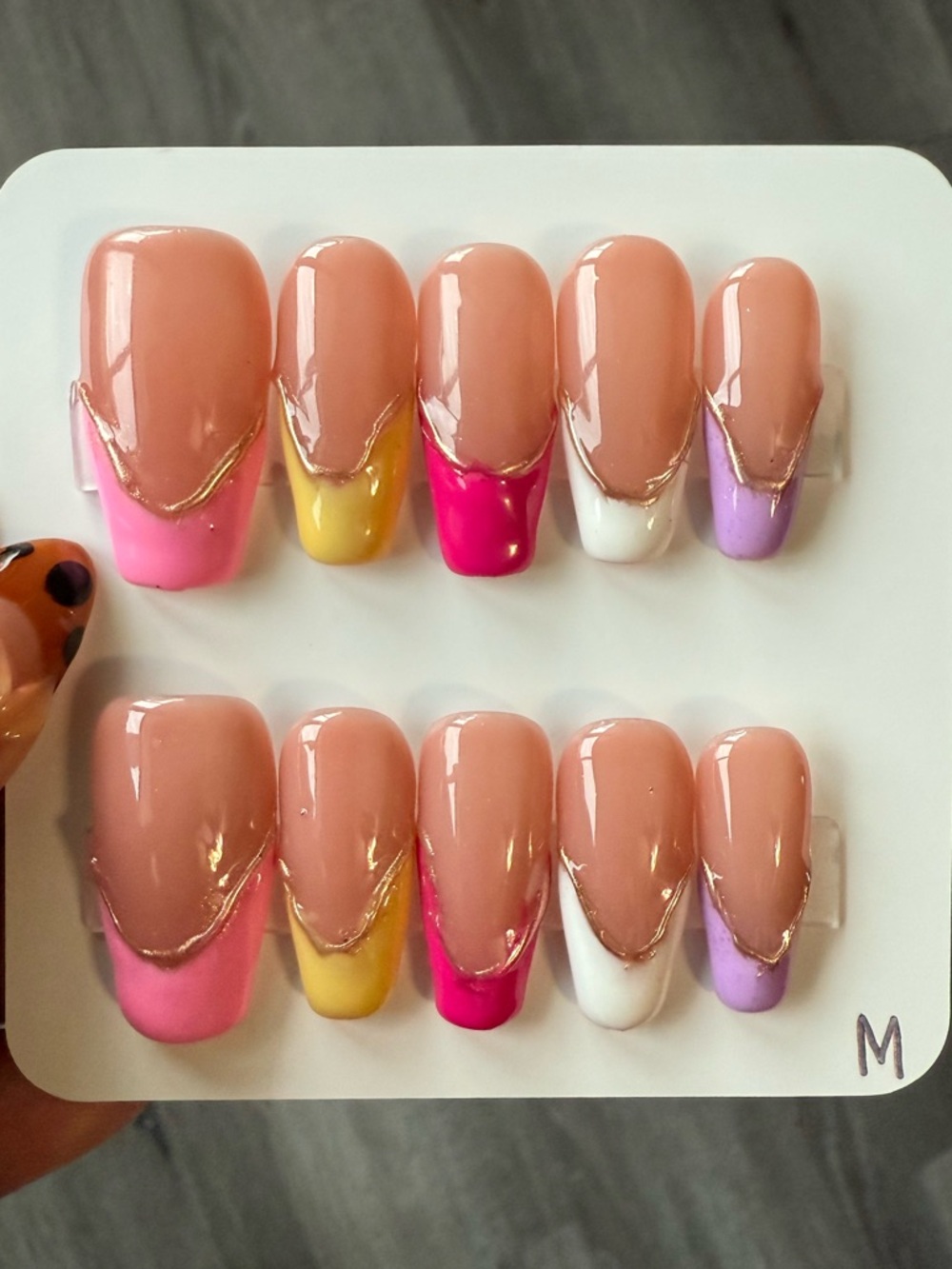 Neutral Nude Press-On Nails with Colorful Tips